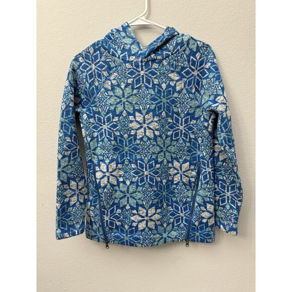 Talbots T by Talbots Nordic Blue Snowflakes Fleece Hoodie Pullover‎ Size XS - Picture 1 of 8